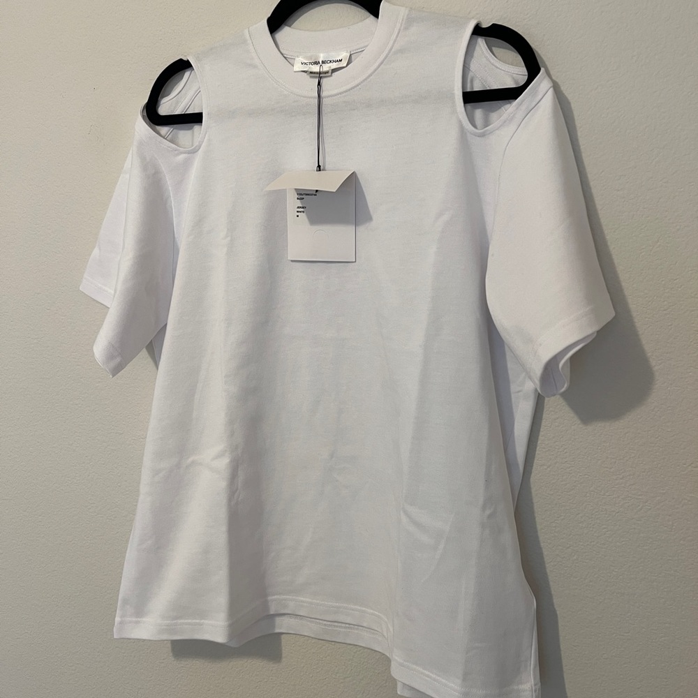 White Victoria Beckham Cold Shoulder Tee